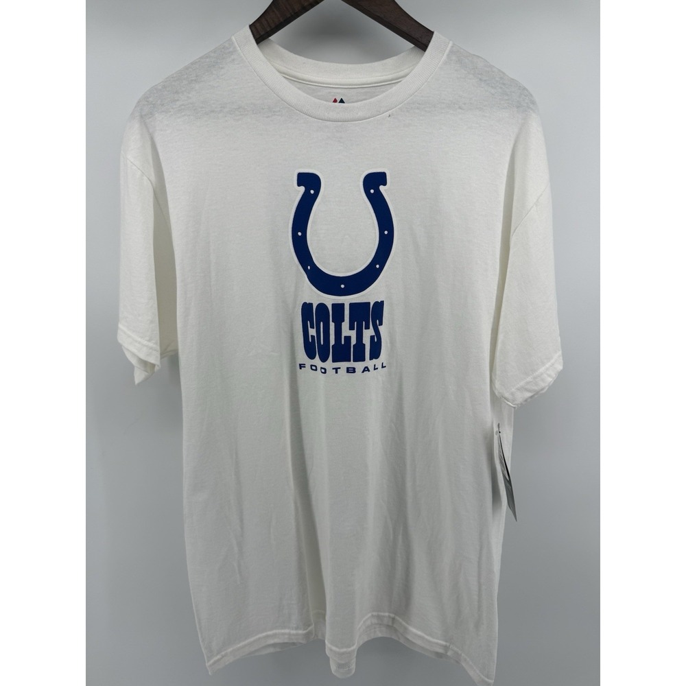 Majestic Indianapolis Colts NFL Football T-Shirt Mens Large White Short Sleeve